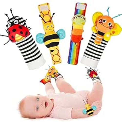 Infinno Baby Wrist Rattle Socks and Foot Finder Set, Perfect Baby Toys for 0-12 Months Newborn Boys and Girls As Shower Gifts, Garden Bug Series