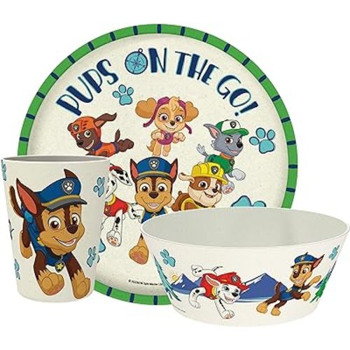 Zak Designs PAW Patrol Kids Dinnerware Set 3 Pieces, Durable and Sustainable Melamine Bamboo Plate, Bowl, and Tumbler are Perfect For Dinner Time With Family (Chase, Marshall, Skye & Friends)