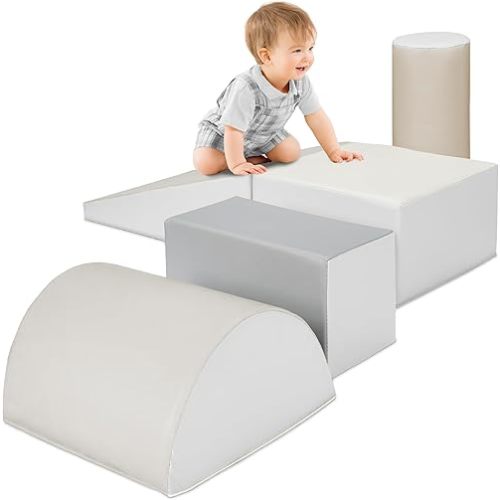 Best Choice Products 5-Piece Kids Climb & Crawl Soft Foam Block Activity Play Structures | Neutral