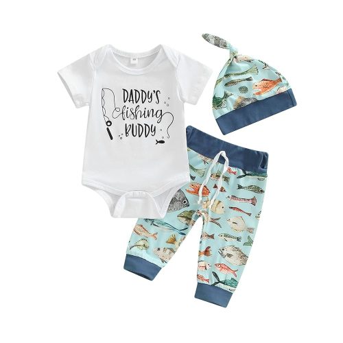 Kayotuas Newborn Baby Boy Girl Clothes Cute Romper Bodysuit and Pants with Hat Western/Ocean 3 Piece Coming Home Outfits