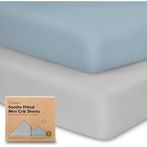 2-Pack Mini Crib Sheets Fitted, Pack and Play Sheets - Organic Cotton Pack N Play Sheets for Pack and Play Mattress, Playard Baby Crib Sheets, Jersey Crib Sheets Neutral for Boys, Girls (Steel)