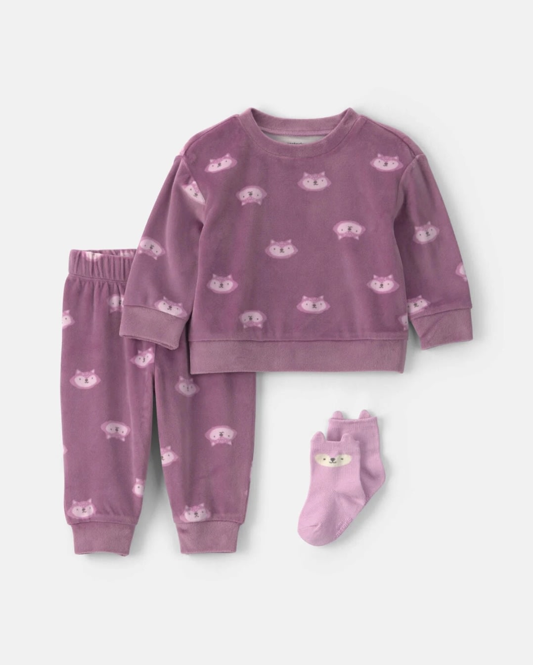 Baby Girl 3-Piece Fox Long-Sleeve Top & Pant Set - Purple | Carter's