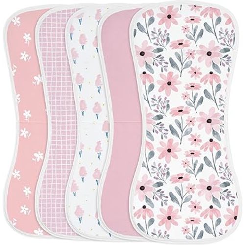 Yoofoss Baby Burp Cloths 5 Pack Burping Cloths for Babies Boys Girls Large 21''X10'' Extra Soft and Absorbent Flowers