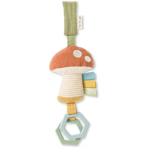 Itzy Ritzy Jingle Travel Toy for Stroller, Car Seat or Activity Gym - Baby Hanging Toy Features Jingle Sound, Clinking Rings & Adjustable Attachment Loop (Mushroom)