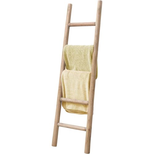 Wooden Blanket Ladder - 57in Natural & Motley Wood - Leaning Wall Decor for Bedroom, Bathroom, Living Room - Rustic Quilt Holder & Towel Rack (Natural Wood Color, 57in | Knock Down)