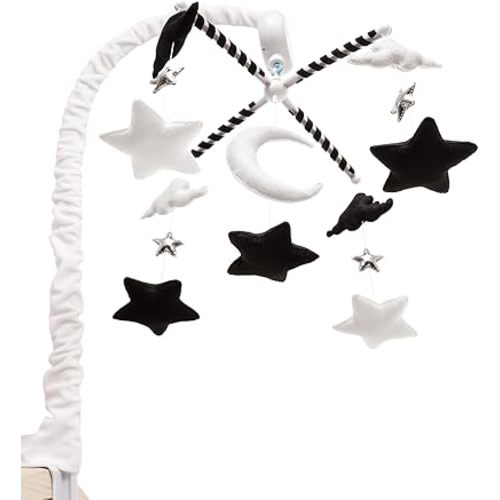 Starry Night Mobile - Cloud and Star Mobile with 12 Piano Lullabies - Black and White Baby Crib Mobile for Boys & Girls