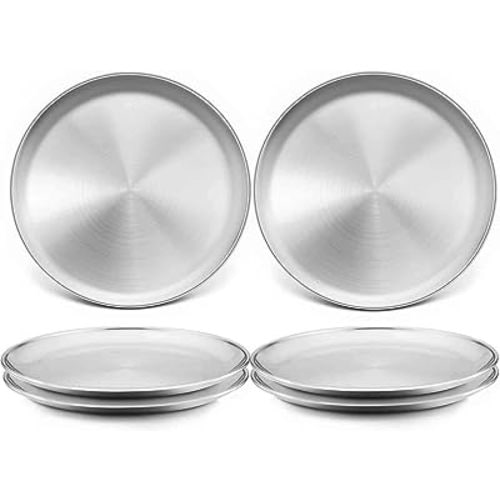 TeamFar Toddler Plates, 8 Inch Stainless Steel Kids Dinner Metal Plates, Round Serving Salad Plates for Camping Outdoor Party, Safe & Healthy, Sturdy & Heavy Duty, Dishwasher Safe – Set of 6