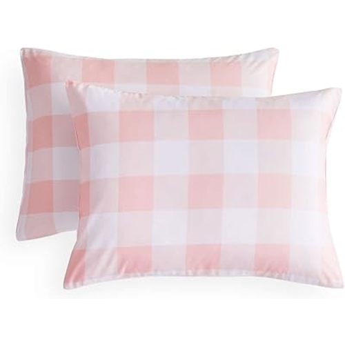 Wake In Cloud - Pack of 2 Pillow Cases, Pink and White Plaid Buffalo Check Gingham Checker Geometric Pattern Printed, Soft Microfiber Pillowcases (Standard Size, 20x26 Inches)
