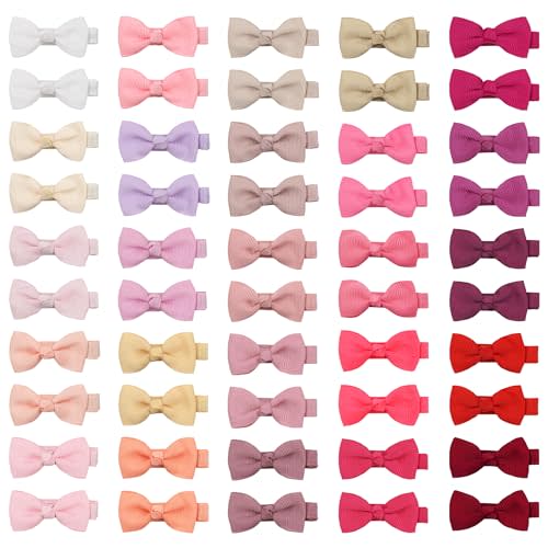 CELLOT Baby Girls Fully Lined Hair Bows Hair Pins, 2' Hair Bows, 50 Pieces/25 Pairs - Infants, Toddlers, Kids Hair Accessories in Pairs - Pink Bow Alligator Hair Clips