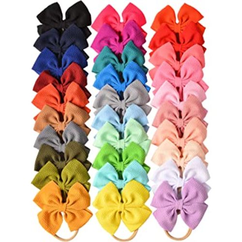 Prohouse 30 PCS Big Bows Baby Nylon Headbands Hairbands Hair Bows Elastics for Baby Girls Newborn Infant Toddler Child Hair Accessories