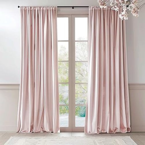 Lazzzy Dust Pink Velvet Curtains Room Darkening Thermal Insulated Curtains 96 Inch Long Window Drapes for Bedroom Living Room Super Soft Luxury Rod Pocket Window Treatment, 2 Panels