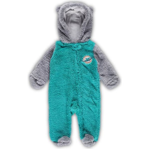 0-3M Newborn & Infant Aqua/Gray Miami Dolphins Game Nap Teddy Fleece Bunting Full-Zip Sleeper