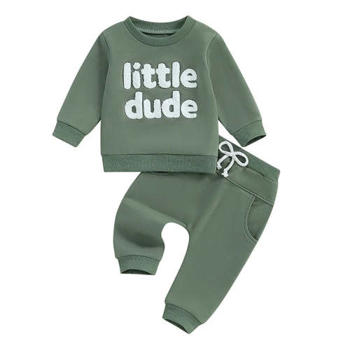 Baby Toddler Boys 2Pcs Little Dude Fall Outfit Long Sleeve Letter Embr – August + Willow