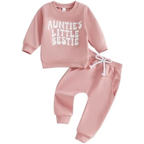 Aunties Bestie Baby Clothes Gender Neutral Baby Boy Girl Long Sleeve Sweatshirt Pullover Pant Fall Solid Color Outfit