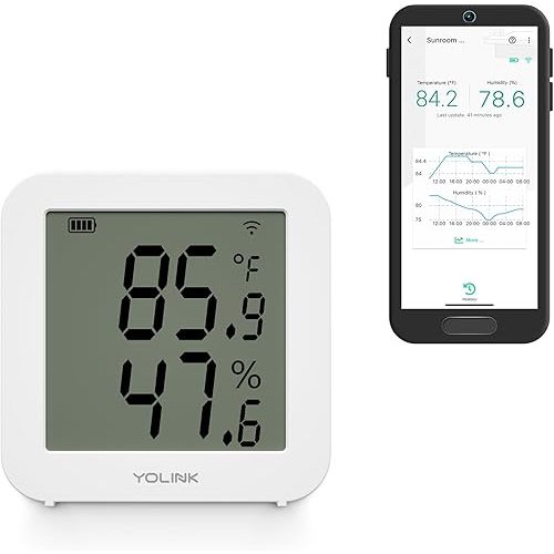 YoLink Indoor Hygrometer Thermometer, 2-Year Data Storage Export, Data loger, LoRa Tech, App Push, Email, SMS, Hub Required