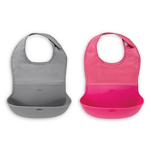OXO Tot® 2-Pack Roll Up Bibs in Grey/pink