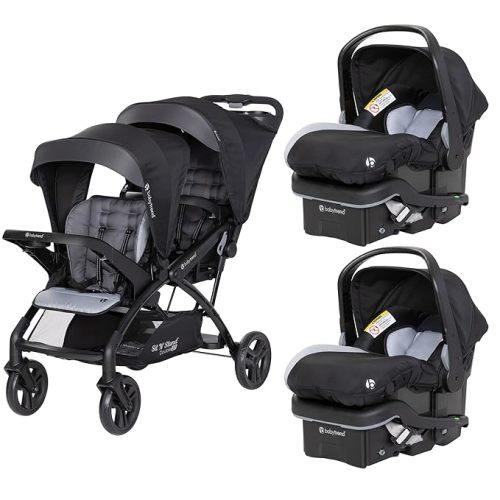 Baby Trend Sit N' Stand Tandem Double Stroller w/ 2 Pack EZ-Lift Plus Infant Car Seats, Stormy
