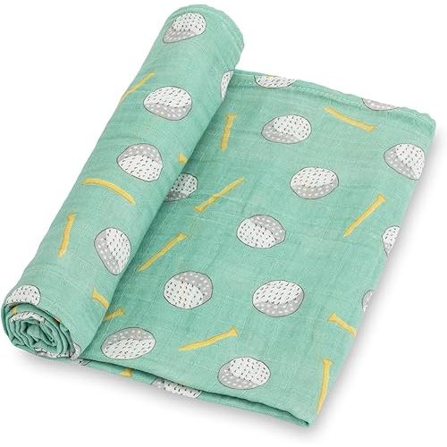 LollyBanks Swaddle Blanket 100% Cotton, Soft Muslin Swaddle Blankets, 47 x 47 inches Baby Swaddles for Boys and Girls, Lightweight Baby Blanket, Baby Essentials, Registry (Golf Balls Print)