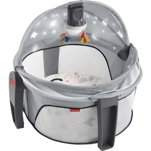 Fisher-Price Portable Baby Bassinet and Play Space Deluxe On-the-Go Projection Dome with Lights Music and Canopy, Paper Shapes