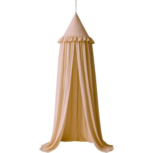 Wonder Space Kids Bed Canopy with Ruffles, Pastel Neutral Color for Boys & Girls, Frilled Cotton Tent Nursery Room Baby Crib Hanging Curtain Mosquito Netting Children Reading Nook Decoration (Nougat)