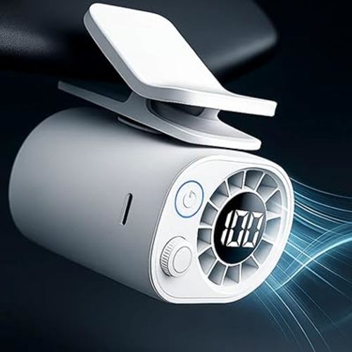 Clipcool Clip on Car Fan,Clipcooler Fan,Car Clip on Fans with LED Display - 360° Rotation 100 Speeds Adjustable,USB Rechargeable Personal Cooling Fans 1800mah Battery (White)