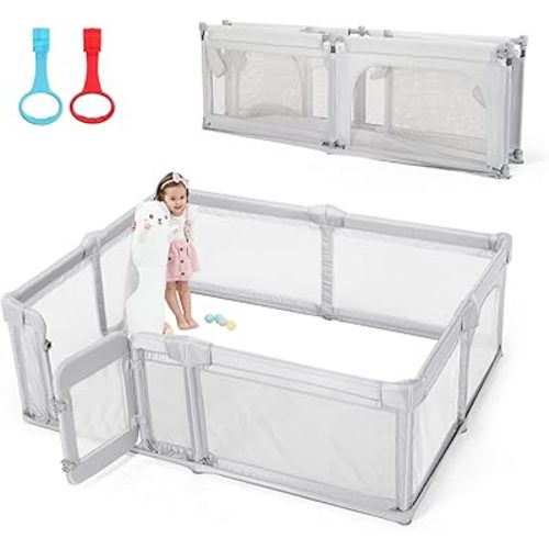 Baby Playpen,71"x71" Foldable Playpen for Babies and Toddlers with Gate,Large Play Pens with Zipper Door,Baby Play Yards Play Area (Light Grey)