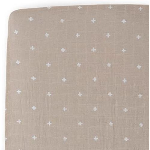 Little Unicorn Taupe Cross Fitted Crib Sheet | 100% Cotton Muslin | Super Soft | Sized for Standard Baby Crib & Toddler Mattress | Machine Washable | 52” x 28” x 9”