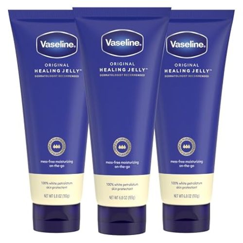 Vaseline Original Healing Jelly 3 Pack White Petrolatum Skin Protectant for Mess-Free Moisturizing On-the-Go, with 3x Purified Purity Guaranteed Formula, 6.8 oz