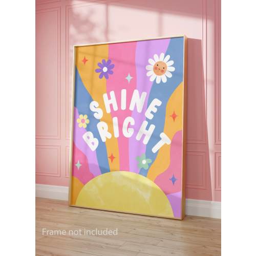 Shine bright print, nursery print, nursery wall art, girl print, kids bedroom art, girl wall art, sun print, playroom art, wildflower