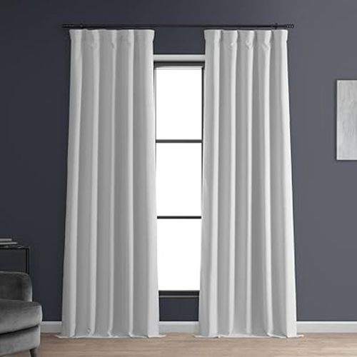 HPD HALF PRICE DRAPES Solid Thermal Insulated Blackout Curtains for Bedroom 84 Inches Long Curtain (1 Panel) Signature Blackout Linen Window Curtains for Living Room, 50W x 84L, Mission White