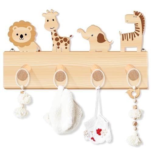 Wall Hooks Wooden Animal Coat Hooks Baby Nursery Wall Decor Animal Nursery Hooks for Girls Boys Nursery Decor Room Bathroom Bedroom Home Decor(Safari Animal)