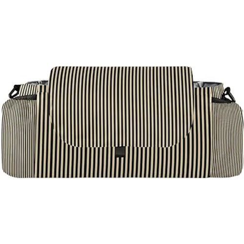 Baby Stroller Bag Stripes Khaki Black Stroller Caddy Organizer Bag with Adjustable Straps Non-slip Hook Large Storage for Strollers