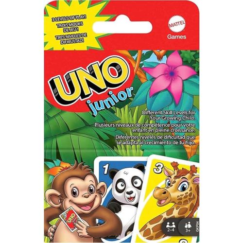 Mattel Games UNO Junior Card Game for Kids with Simple Rules, Levels of Play & Animal Matching for 2 to 4 Players