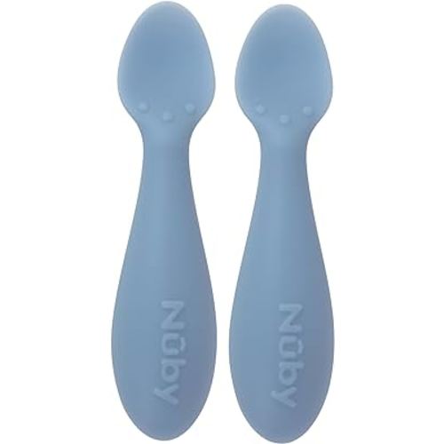Nuby Silicone Mini Spoons - (2-Pack) Baby-Led Weaning Spoons for Babies - 4+ Months - Blue