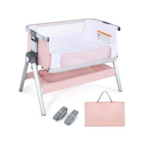 Baby Bassinet Bedside Sleeper with Storage Basket and Wheel for Newborn