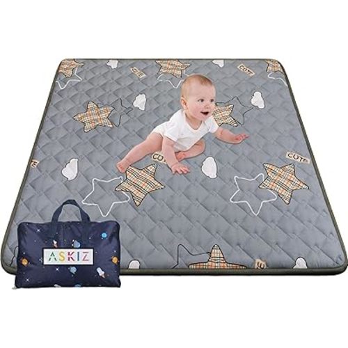 Playpen Mat for Baby to Playing, Thick 50x50 Inch Baby Crawling Mat On Floor Non-Slip Play Mat with Ultra Soft Padded, Versatile Play Space for Babies, Infants, Toddlers (Grey|Cartoon)