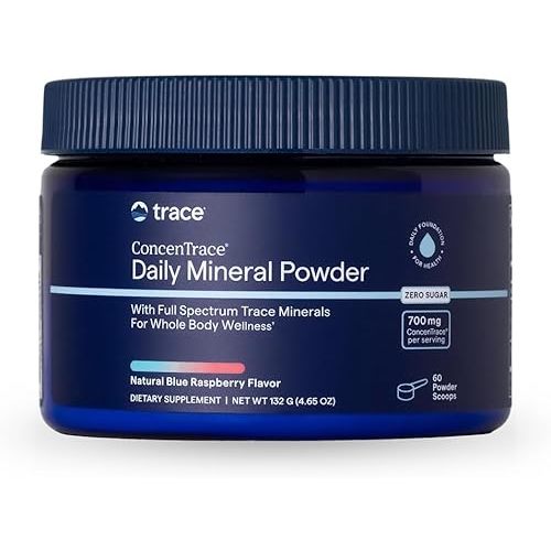 Trace Minerals ConcenTrace Daily Mineral Powder 60 Servings - 700mg of ConcenTrace per Serving (17 Drops) Full Spectrum for Whole Body Wellness- Blue Raspberry Flavor