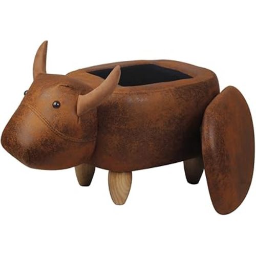 GIA Upholstered Storage Ottoman with Wood Legs, Foot Stand El Toro Bull for Bedroom, Living Room, Dining Room, Brown