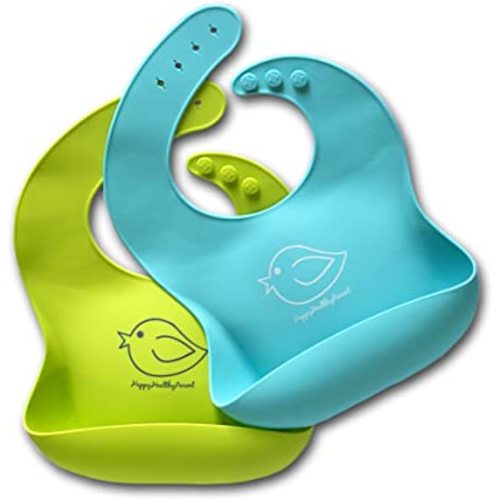 Happy Healthy Parent Silicone Baby Bibs Easily Wipe Clean - Comfortable Soft Waterproof Bib Keeps Stains Off, Set of 2 Colors