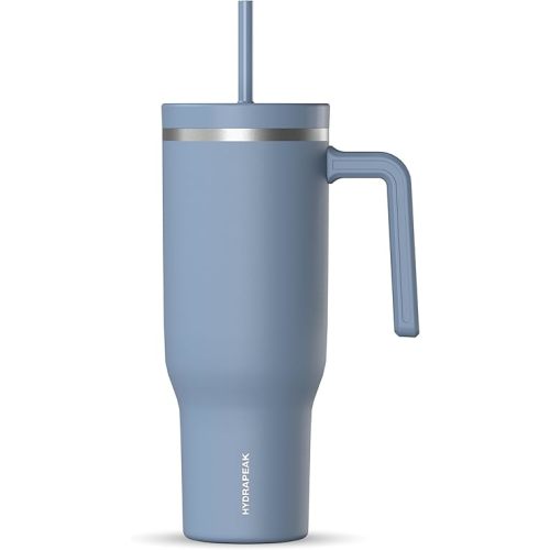 Hydrapeak Voyager 40 Oz Stainless Steel Tumbler with Handle, Insulated Water Bottle With Straw & Lid, Cupholder Friendly Reusable Travel Mug (Modern Blue)