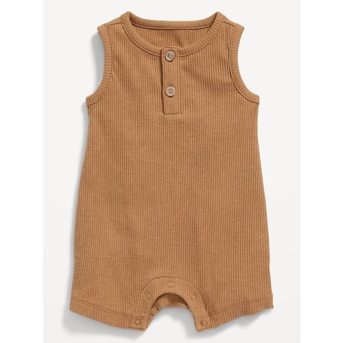 Unisex Sleeveless Rib-Knit Henley Romper for Baby