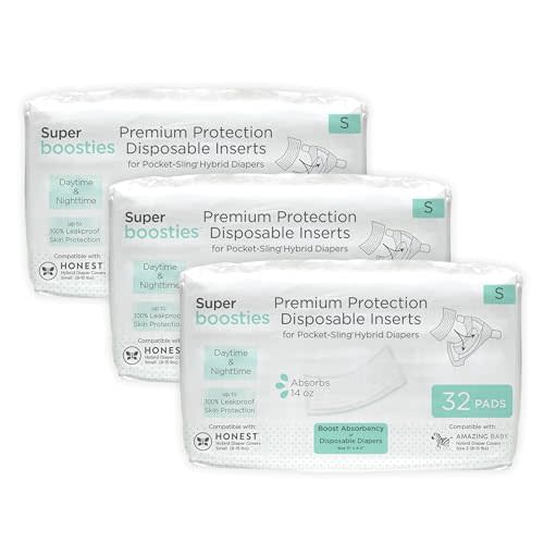 Overnight Diaper Leak Stopper, Super Boosties Disposable Inserts, Use with Pampers Sizes 2-6, Honest Hybrid Diaper Cover Sz Small, Amazing Baby Cover Sz 2, Pocket-Sling Compatible, 4.3x11 in, 96 count