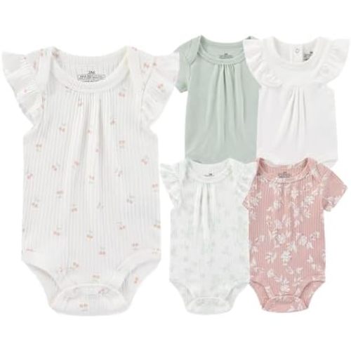 Baby Boy Girl Short Sleeve Bodysuits Infants Outfit New Born Unisex-Baby 100% Cotton Romper 5-Pack 0-12 Month