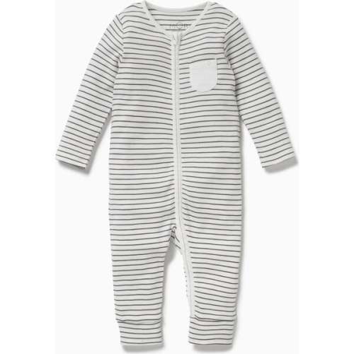 Clever Zip Romper, Grey Stripe - MORI | Maisonette