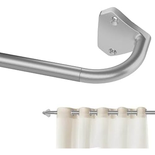 Silver Curtain Rods for Windows 28 to 48 inch, 5/8 inch Adjustable Wrap Around Blackout Curtain Rods for Bedroom & Outdoor