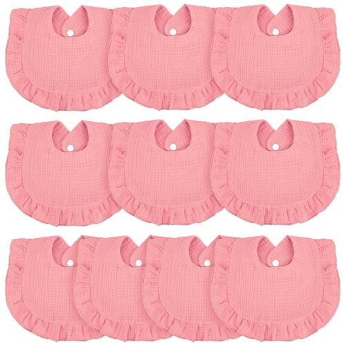 Seematn 10 Pcs Baby Muslin Bibs Drool Bibs Bandana Ruffle Soft Cotton for Newborn Baby Infants Girl Teething Toddlers Boy(Pink)