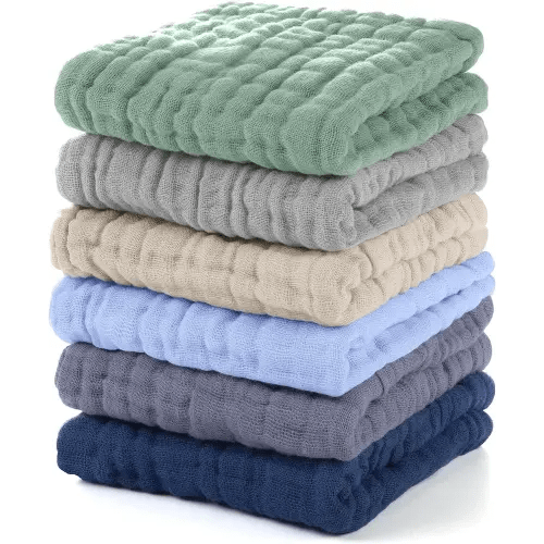 Muslin Baby Washcloths 6 Pack, 100% Cotton Wash Cloths for Babies, Large 12''X12'' Burp Cloths Absorbent and Soft for Newborn Infants Kids Boys Girls - Multicolor