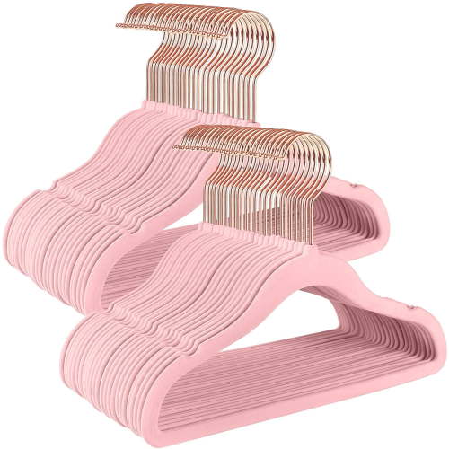 TIMMY Baby Velvet Hangers EC36 Non-Slip Baby Clothes Hangers, 11.8” Inch 50 Pack Space Saving Childrens Hangers -360° Swivel Rose Gold Hook, Strong & Durable Infant/Toddler Pink Hangers