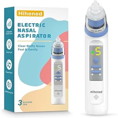 Electric Nasal Aspirator for Baby, Nose Aspirator for Toddlers, Rechargeable Baby Nose Sucker, Nose Cleaner with 3 Silicone Tips, 5 Suction Levels, Music and Light Soothing Function,Blue