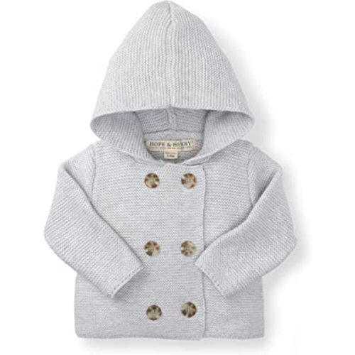 Hope & Henry Layette Baby Long Sleeve Button Front Hooded Sweater